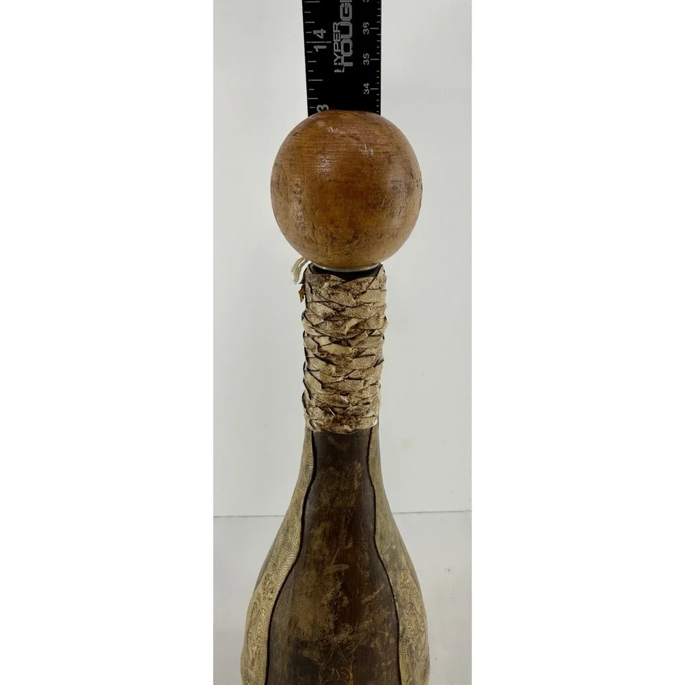 Vintage Italian Leather Covered‎ Bottle w Stopper Handcrafted Art Decor 13